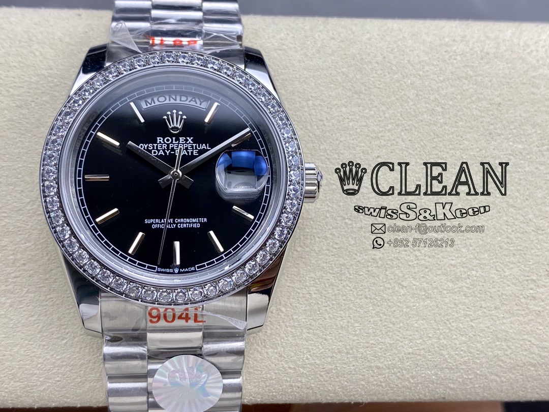 194df7cfbbe861dc2ca44be3918590ec ROLEX DAY-DATE BLACK DIAL 36MM - Image 1